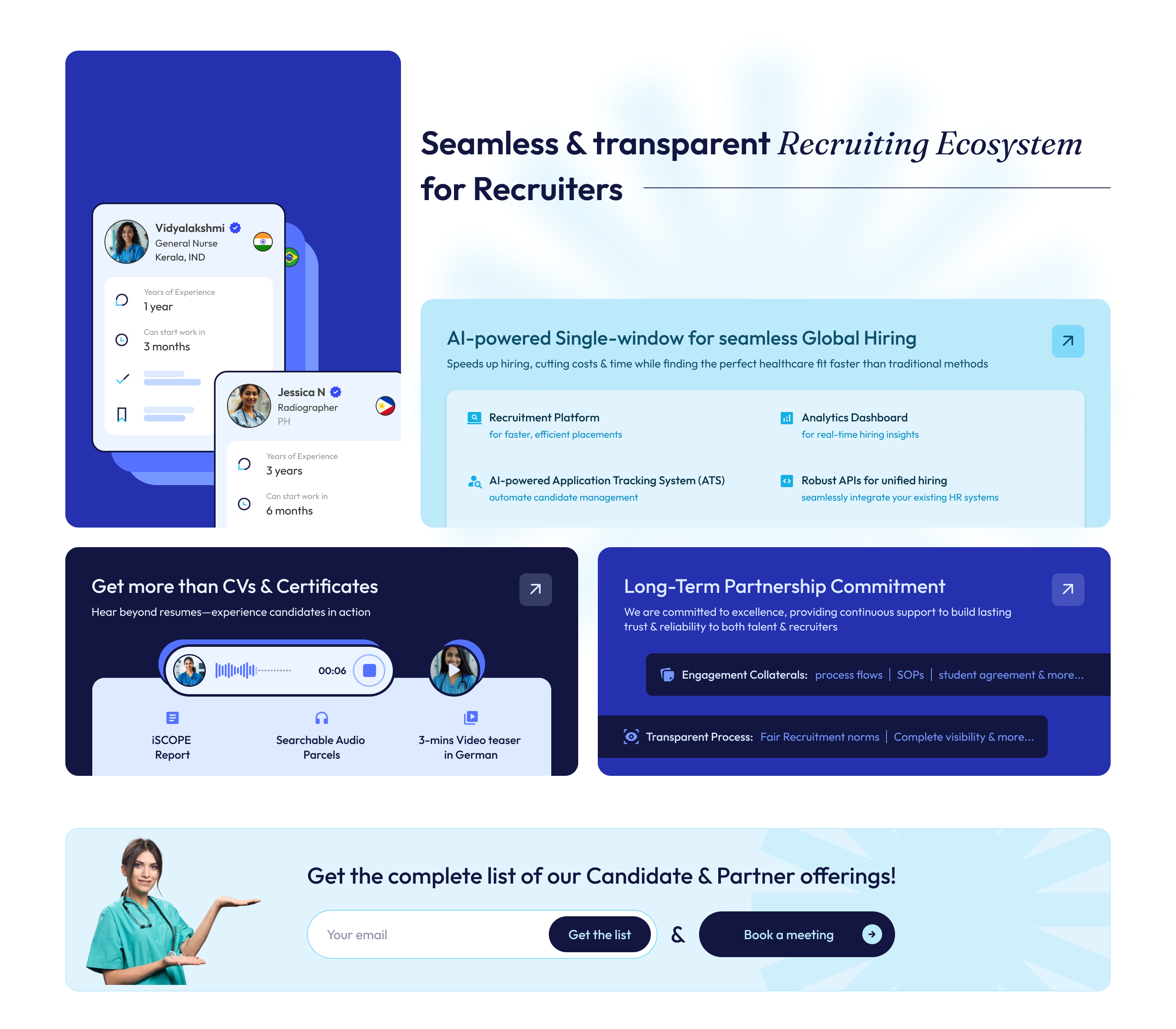 recruiter hub with trust signals and clear value propositions